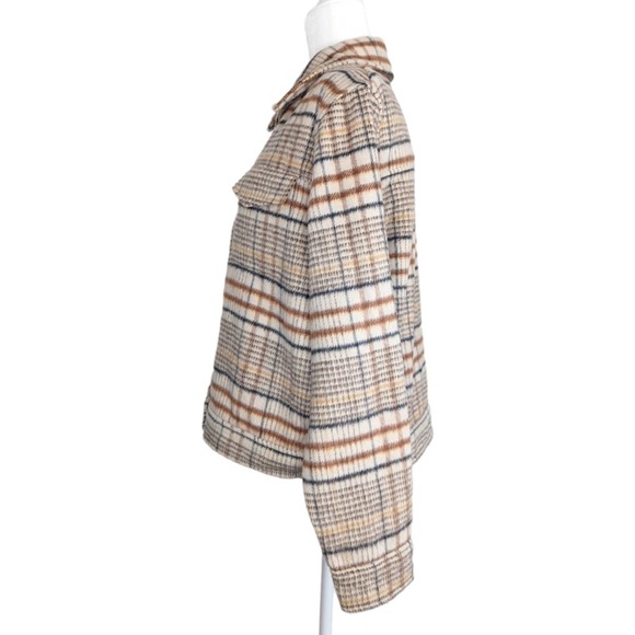Joie Plaid Flannel Fleece Tan Brown Black Collared Button Up Shirt Jacket Large - Picture 3 of 9